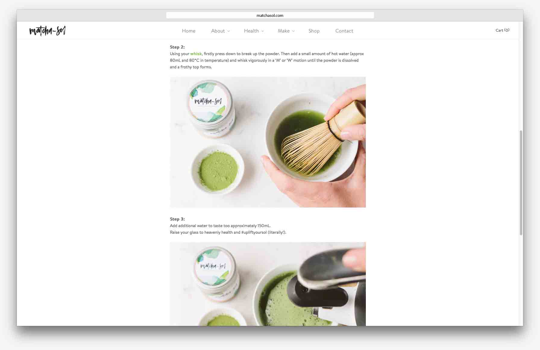 Matcha Sol Organic Green Tea - Website design